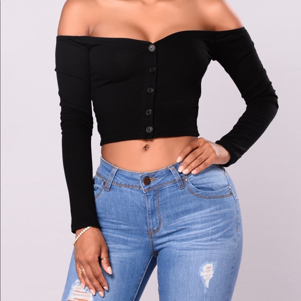 Talk that talk off the shoulder top